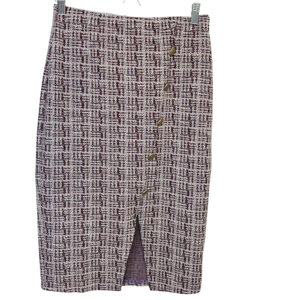 Kate Kasin Midi Skirt Medium Tweed Pencil Pink Preppy Academia‎ Career Retro